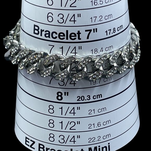 Iced Out Cuban Link Bracelet Hip Hop Streetwear Baddie Bling Size 75 Glam - Picture 7 of 7